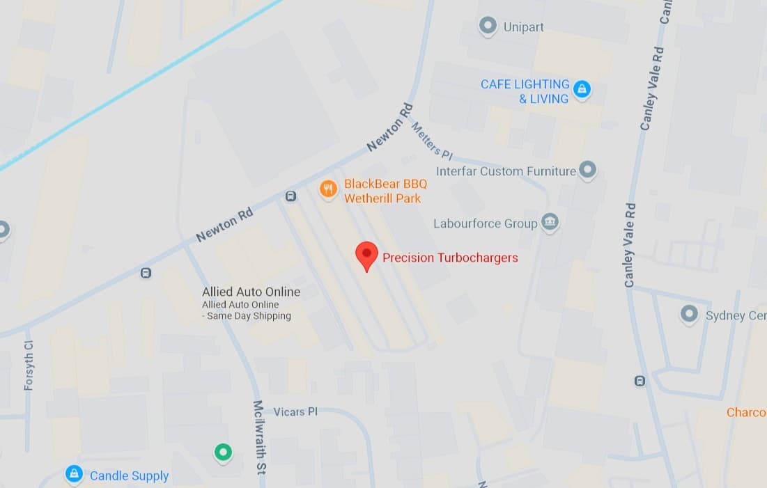 Map showing Precision Turbochargers location in Wetherill Park, Sydney